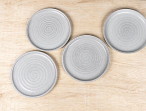 Plate Dinner-Rimmed-Handmade-Ceramic-Stoneware-Artisan Unique 8.5"-Farmhouse-Set of 4-Pottery-Made in USA-Rustic White